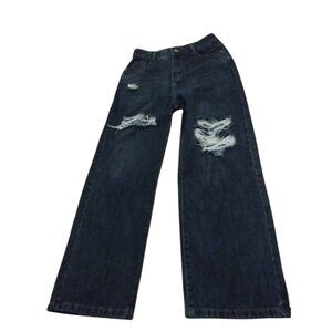 Distressed Wide Leg Jeans Dark Wash Women’s Denim Pants